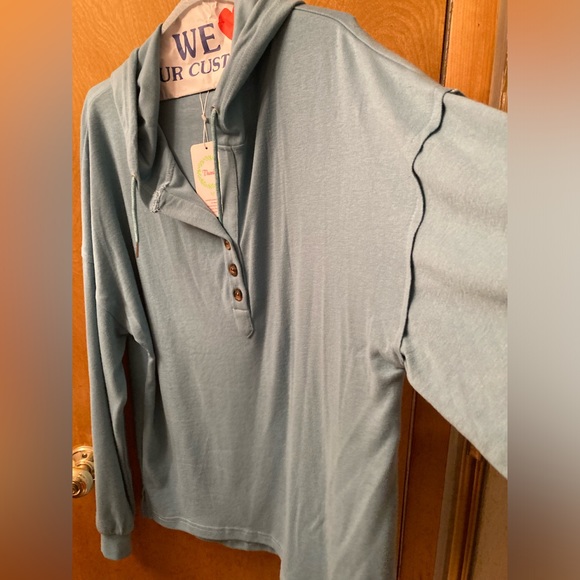 V-neck Hoodie Long Sleeve Tunic Button Down Drawstring Henley Sweatshirt Blouse - Picture 3 of 6